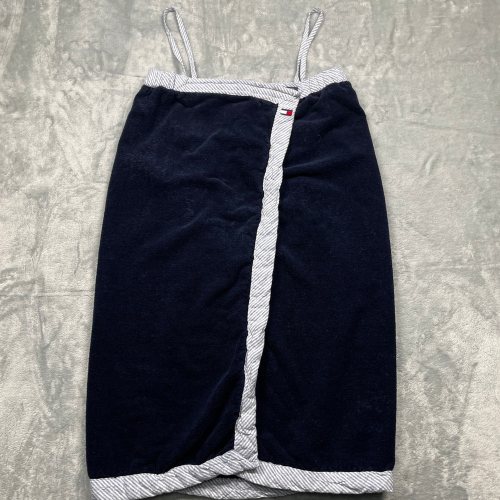 Tommy Hilfiger Spa Wrap Women Navy Blue Seersucker Trim Terry Cotton Lounger S/M